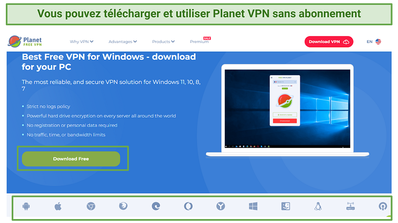 A screenshot showing Planet VPN's download page