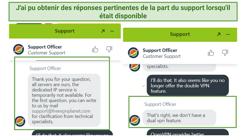 A screenshot showing Planet VPN's customer support is reliable