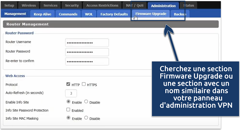 Screenshot showing router's admin panel