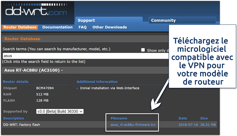 Screenshot showing DD-WRT firmware for Asus