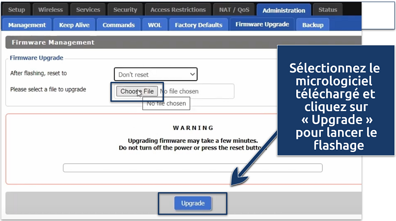 Screenshot showing a router flashing process