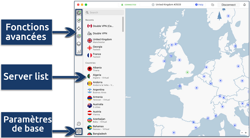 Capture d’écran montrant l’application NordVPN