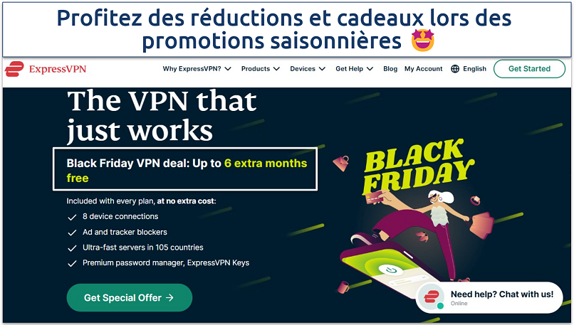 Capture d’écran montrant les promotions de mois gratuits d’ExpressVPN