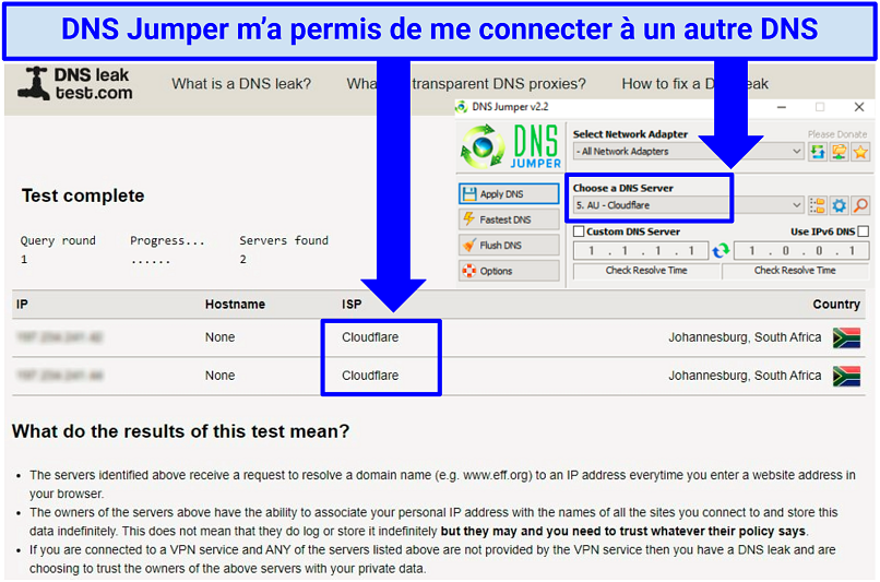 A screenshot showing that you can use a DNS jumper to connect to another DNS