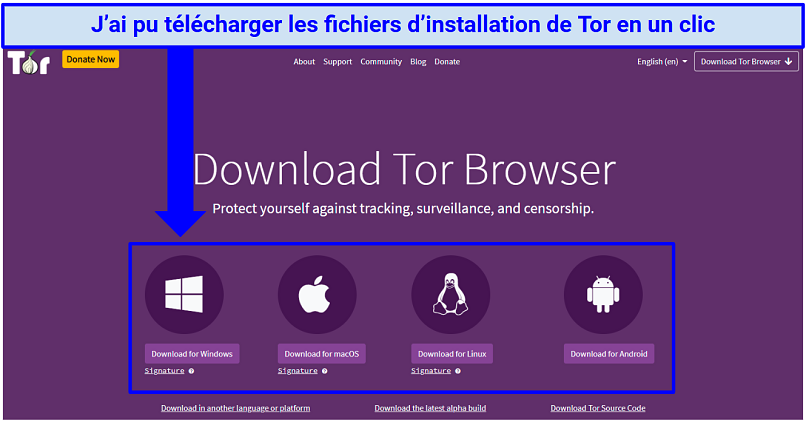 A screenshot showing how to download Tor Browser