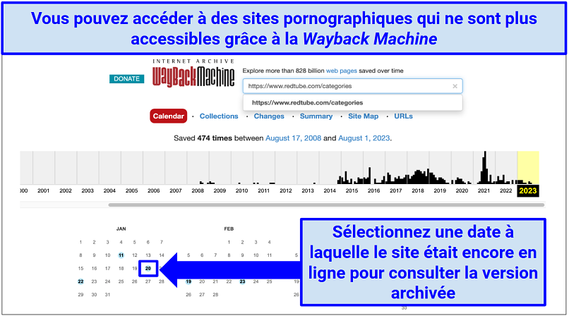 A screenshot showing you can use the Wayback Machine to unblock porn sites