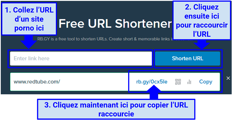 A screenshot showing you can shorten a link to your porn site with just a couple of clicks