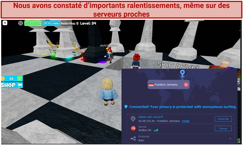 Screenshot of Roblox being played while connected to iTop VPN