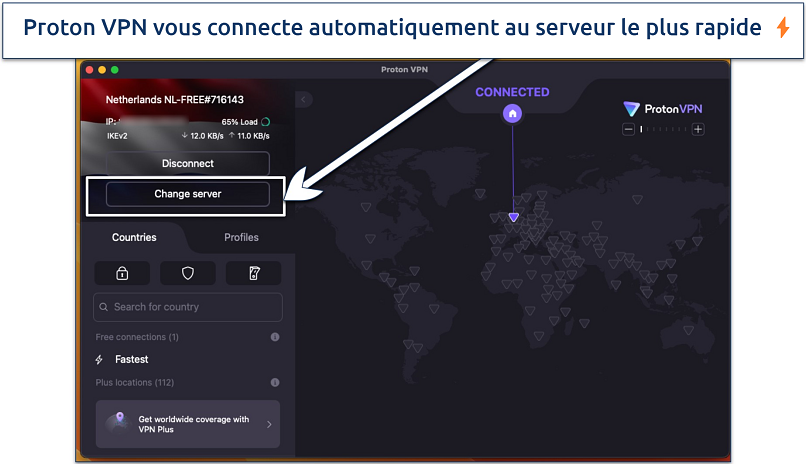 Screenshot of the Proton VPN app connected to the Netherlands server