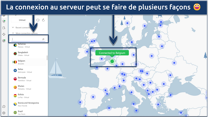 Une capture d’écran montrant qu’il est facile d’obtenir une adresse IP belge avec NordVPN