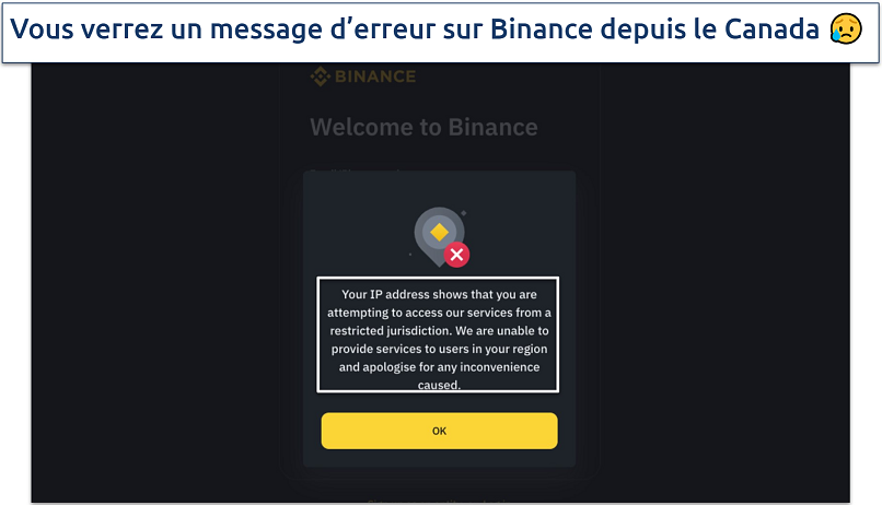 Capture d’écran du message d’erreur pour les utilisateurs canadiens