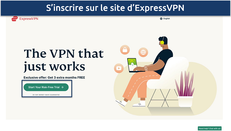 Capture d’écran de la page d’inscription au site d’ExpressVPN