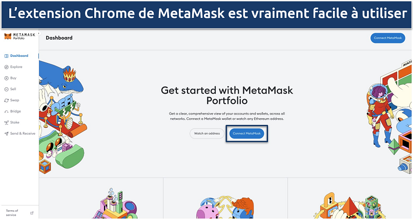 Capture d’écran du tableau de bord de l’extension Chrome MetaMask