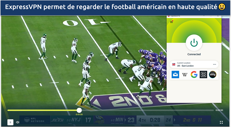 Screenshot of the Jets vs. Minnesota Vikings highlights from the London game on ITVX