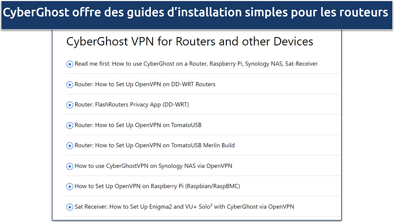 Capture d’écran de la page de guide d’installation de routeur vpn de CyberGhost