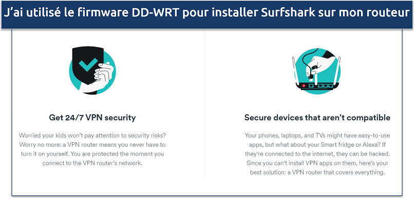 Capture d’écran mettant en lumière la solide sécurité VPN de Surfshark sur les routeurs