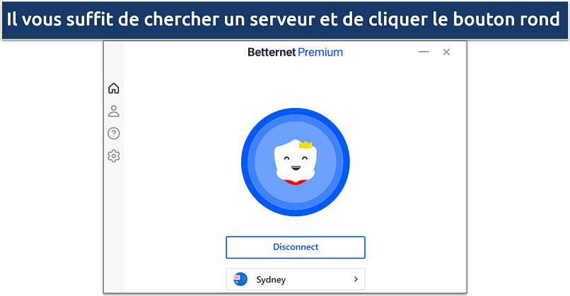 A screenshot of Betternet VPN clutter-free user interface