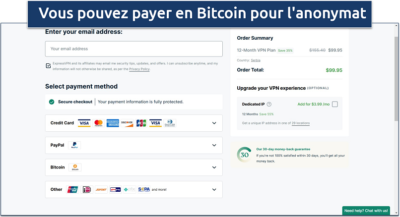 Screenshot of ExpressVPN's checkout page