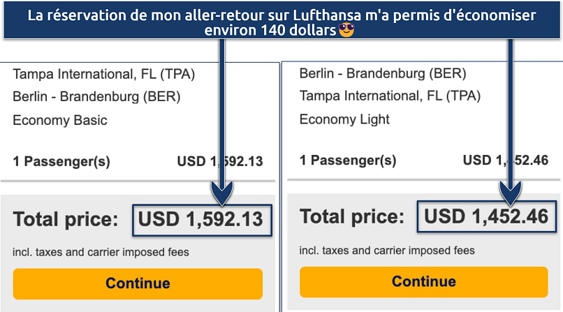 Screenshot showing the potential savings of booking