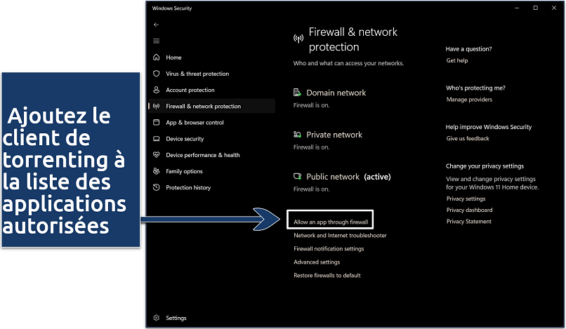 Screenshot of Windows' Firewall settings