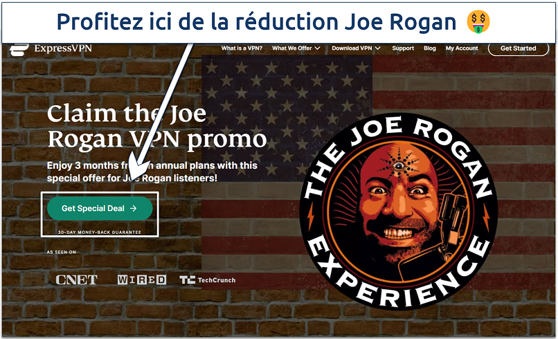 Screenshot of ExpressVPN website showing the Joe Rogan special deal