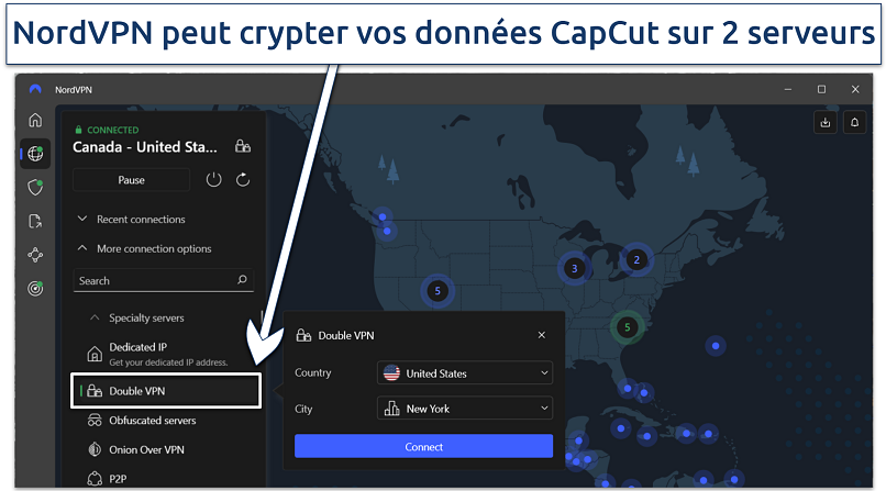 Screenshot showing NordVPN map with DoubleVPN servers