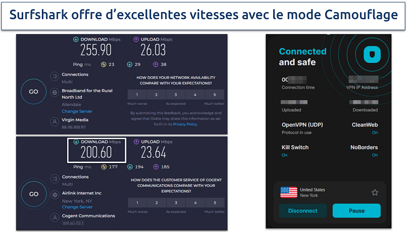 Screenshot showing Surfshark speeds on NY server