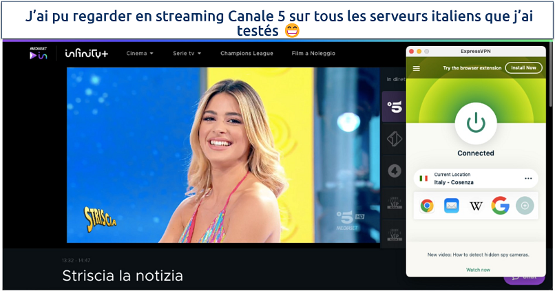 Capture d’écran de Striscia la notizia en streaming live en utilisant le serveur ExpressVPN à Cosenza