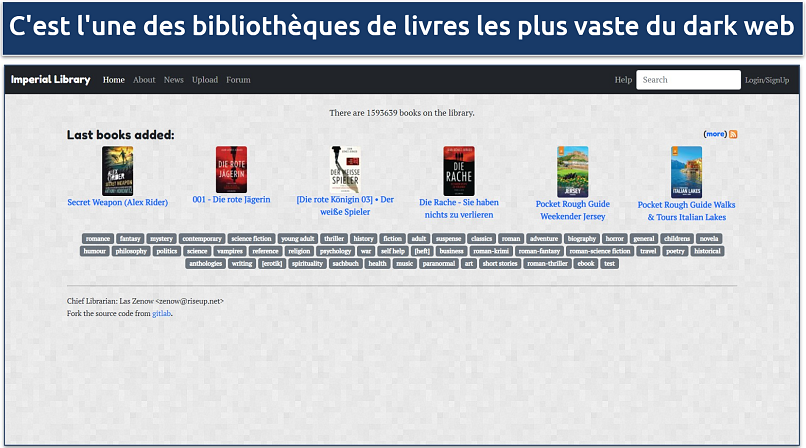 Image showing the landing page of Imperial Library of Trantor