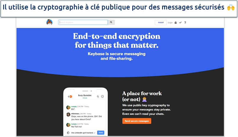 Images showing the landing page of Keybase's onion website