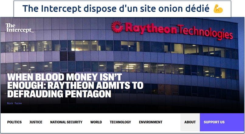 Image showing the landing page of Onion website of The Intercept