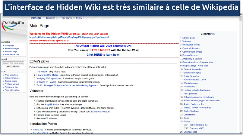 Image displaying the landing page of The Hidden Wiki
