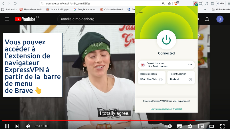 Capture d’écran montrant l’extension de navigateur Brave d’ExpressVPN
