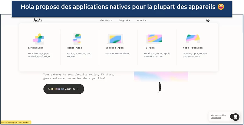 Capture d’écran de la page des applications de Hola