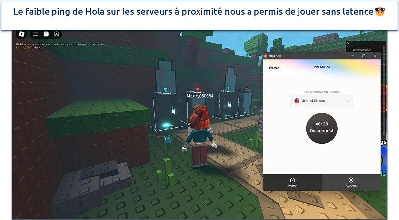 Capture d’écran du jeu Roblox avec Hola VPN connecté