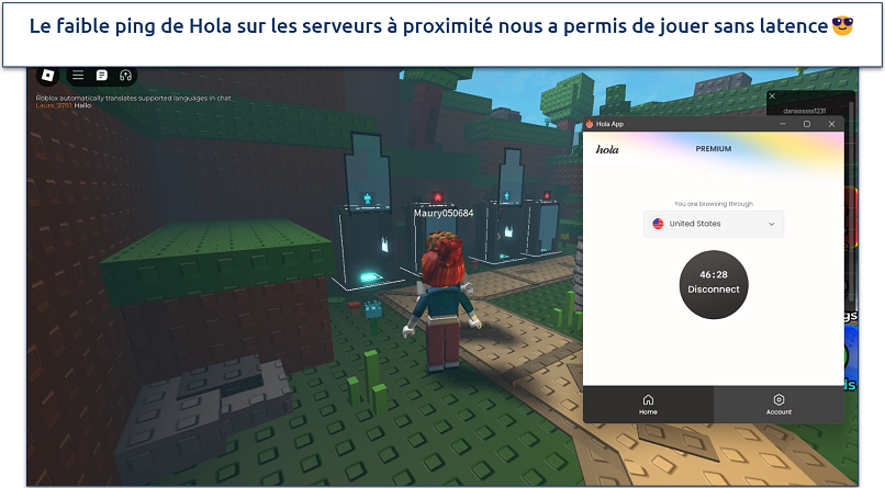 Capture d’écran du jeu Roblox avec Hola VPN connecté