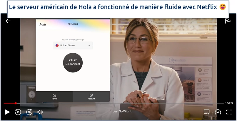 Capture d’écran de Netflix US en streaming avec Hola VPN connecté