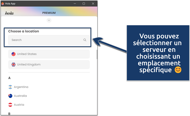 Capture d’écran montrant comment rechercher un emplacement de serveur