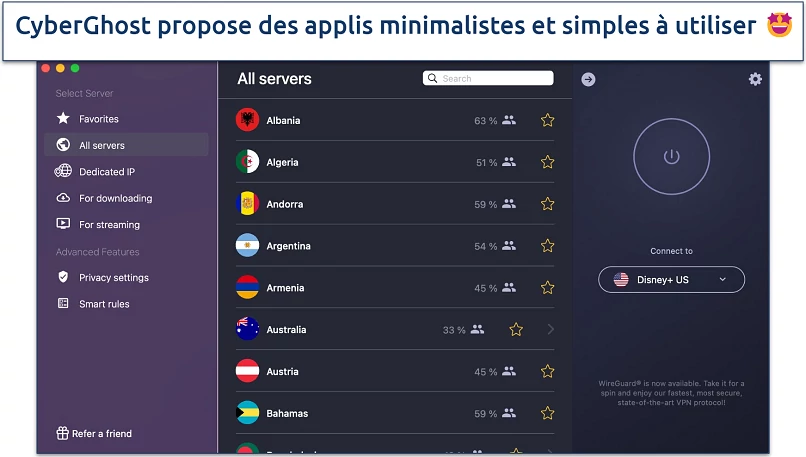 Screenshot of CyberGhost's Mac app