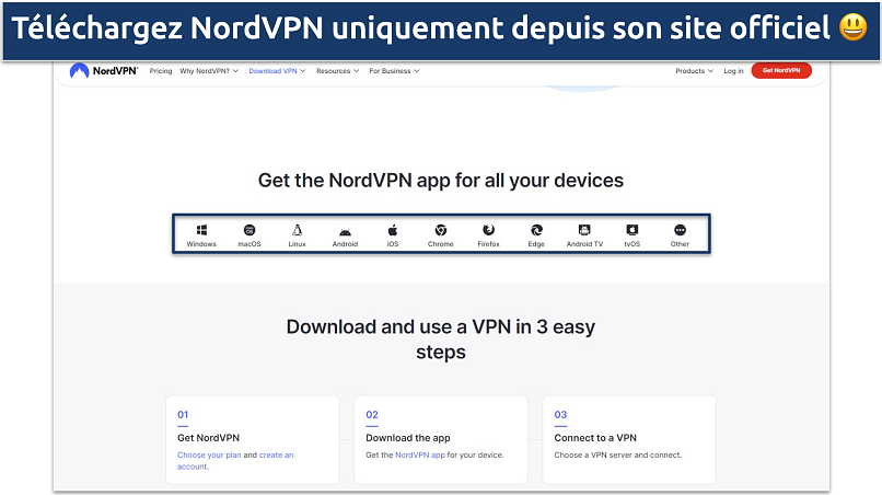 Screenshot of NordVPN's download page on the website