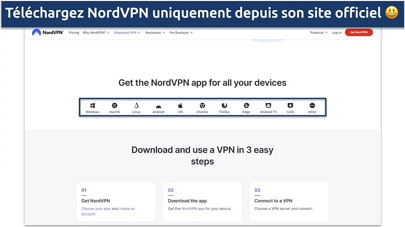 Screenshot of NordVPN's download page on the website