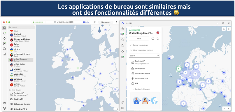 Images of Windows and macOS NordVPN apps