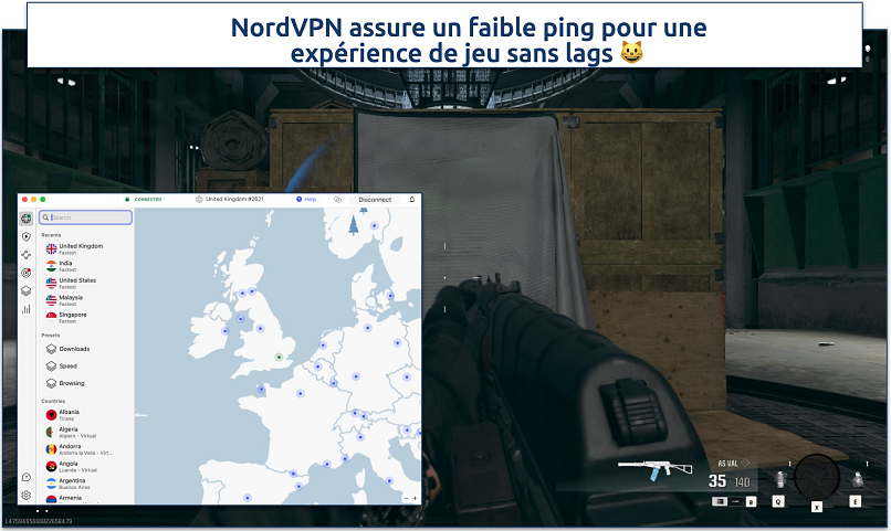 Screenshot of Warzone gameplay with NordVPN connected