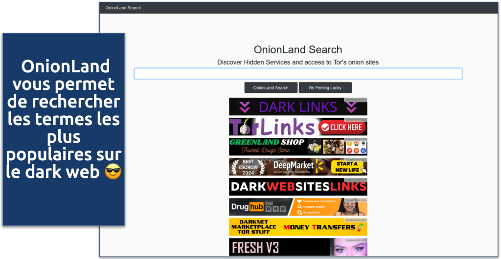 Screenshot of the OnionLand Search search engine