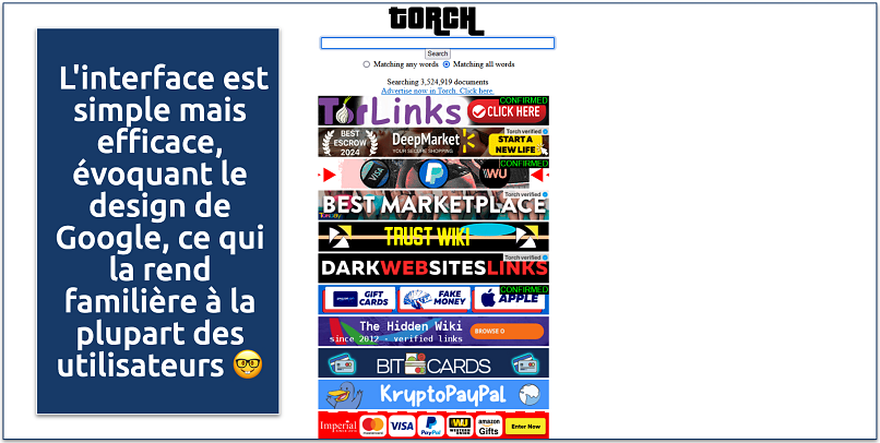 Screenshot of the Torch search engine