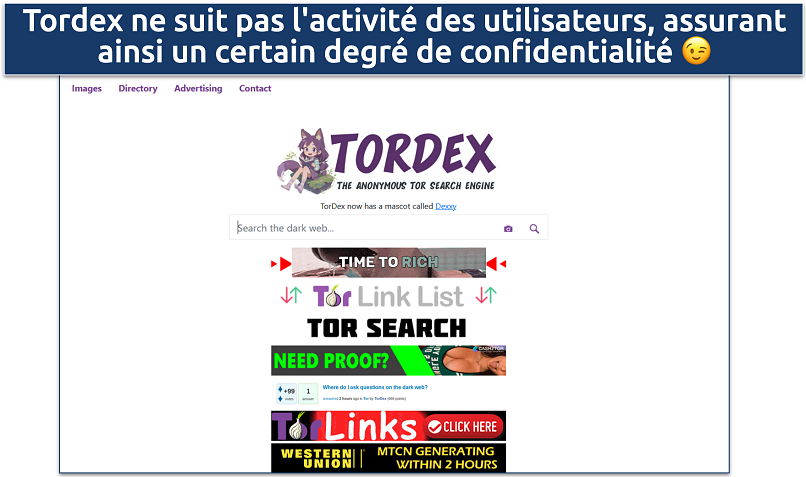 Screenshot of the TorDex search engine