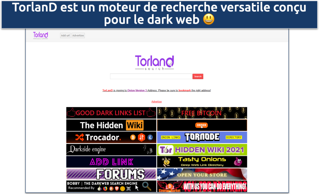 Screenshot of the TorLanD search engine