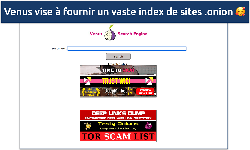 Screenshot of the Venus Search engine