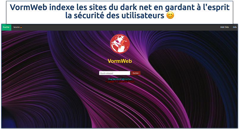 Screenshot of the VormWeb search engine