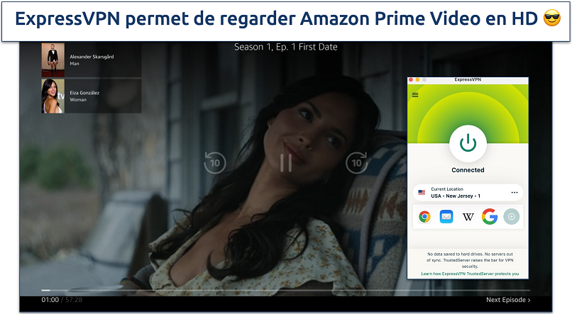 Screenshot of Prime Video streaming with ExpressVPN connected